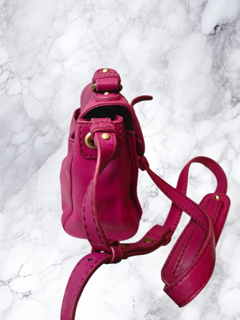 Rafe New York Rare Pink Leather Crossbody Bag Mini Satchel Turnlock Gold Accents - Picture 14 of 16